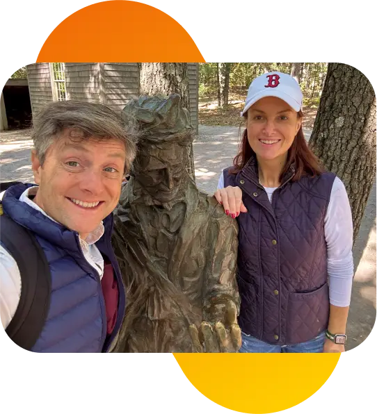 A man and a woman smiling